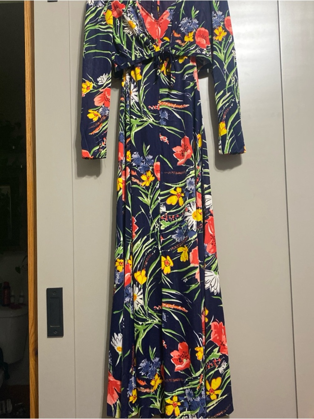 Vintage Navy Floral Tie-Front Coverup Maxi Dress